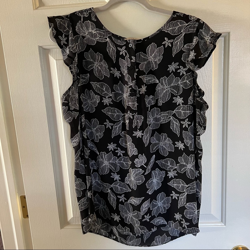 LOFT Outlet Floral Sleeveless Blouse with Ruffle Detail